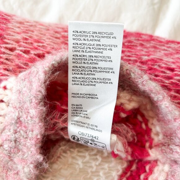 Kimchi Blue Pink Striped Open Knit Cropped Sweater XS Oversized Sheer Pullover - Picture 7 of 8